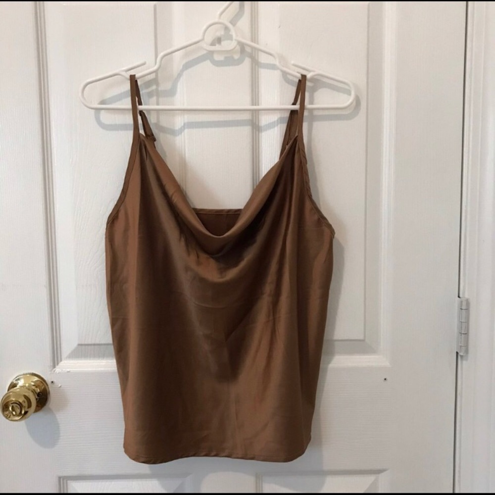 Copper silky cowl neck top
